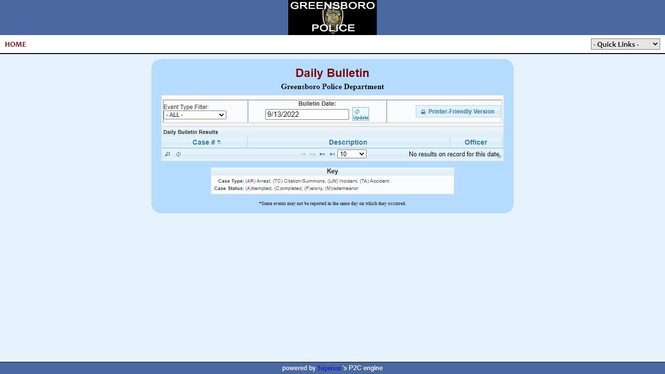 Greensboro Police Department P2C - provided by OSSI